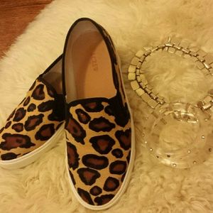 J. Crew Leopard Calf Hair Slip On Sneakers
